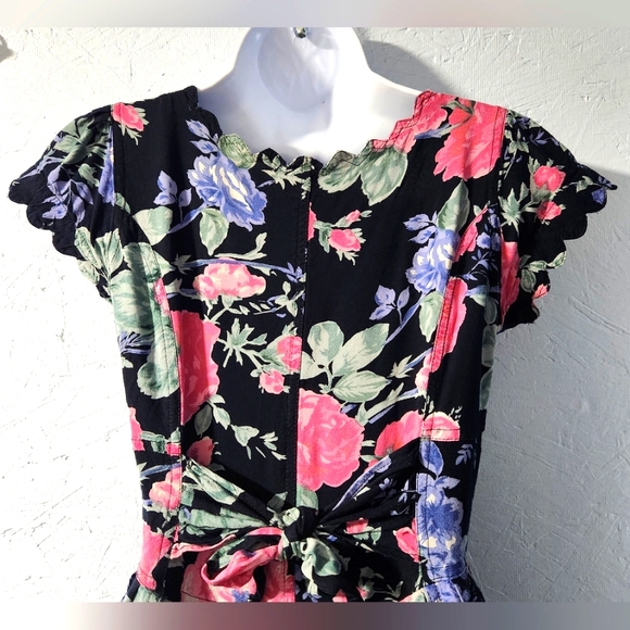 Vintage 1980s Newport News Black & Pink Floral Dress - Women's Size 4 - Picture 5 of 7